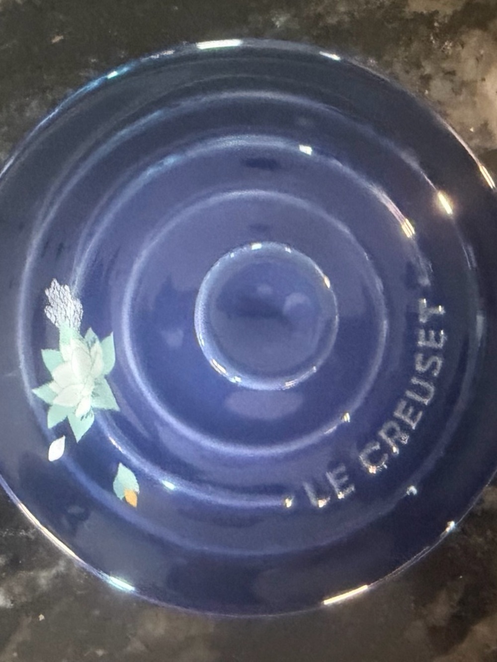 Le Creuset Cobalt Blue Lotus & Koi Mini Cocotte - Picture 2 of 3